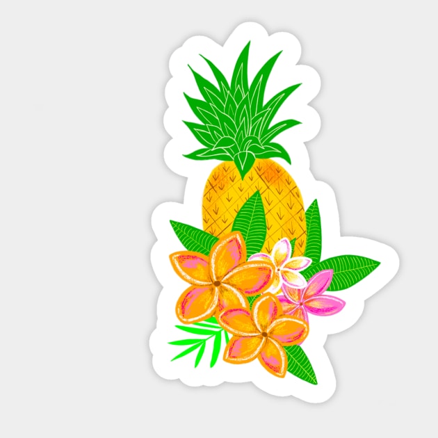 Tropical pineapple and plumeria print Sticker by Papergrape